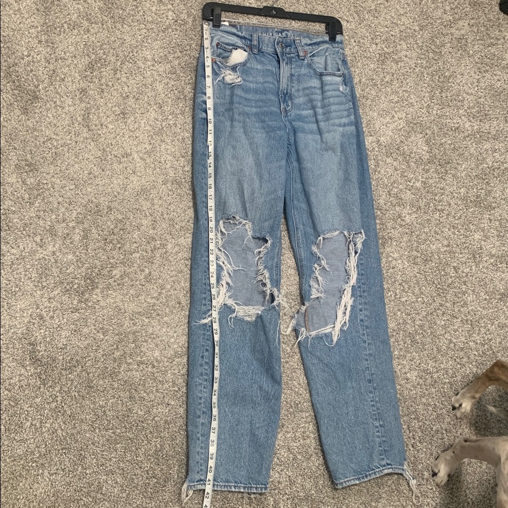 American Eagle Distressed Highest Rise Baggy Straight Jeans Size 6 Regular - Picture 7 of 12